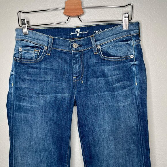 7 For All Mankind Womens Crop Dojo Blue Denim Embroidered 7 Back Pocket Jeans 30 - Picture 3 of 13